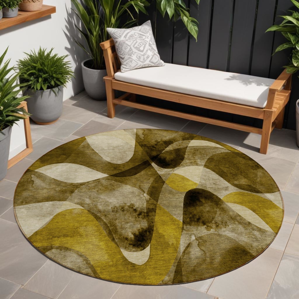 8 ft. Round Abstract Coffee Area Rug - Coffee - 8 ft. - Stain Resistant & Washable