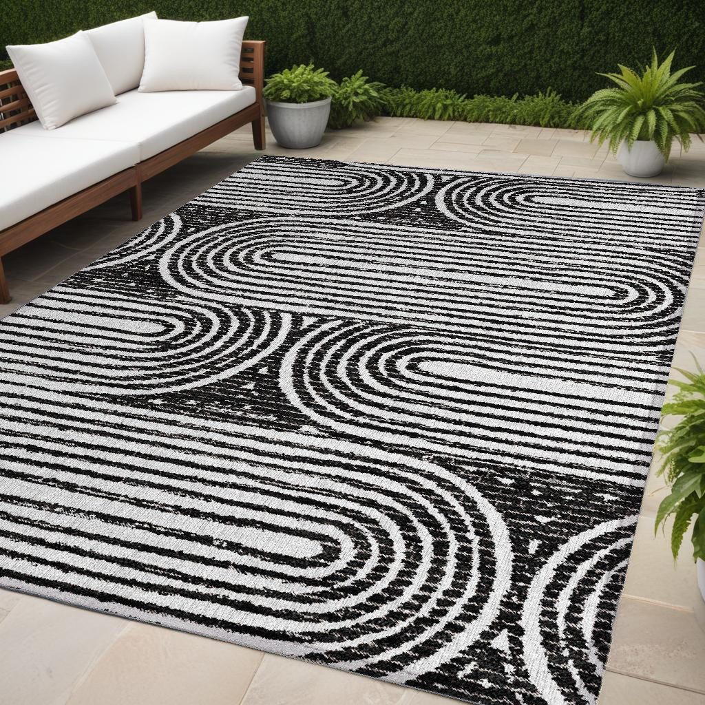 Abstract Black & White 5x8 ft. Washable Area Rug - Stain Resistant - Non-Skid