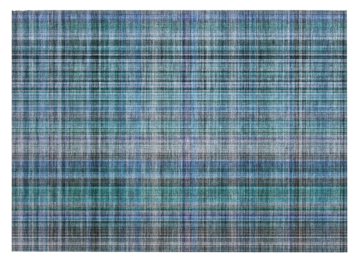 Teal Plaid Washable Non-Skid Area Rug - 2 x 3 ft. - Machine Woven - Stain Resistant