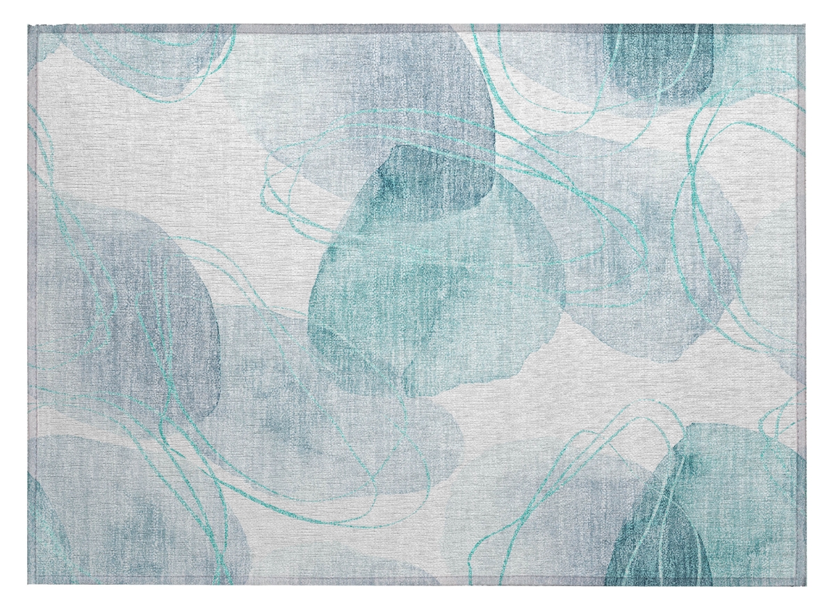 Teal & Ivory Abstract Washable Area Rug - 2 x 3 ft. - Non-Skid Stain Resistant