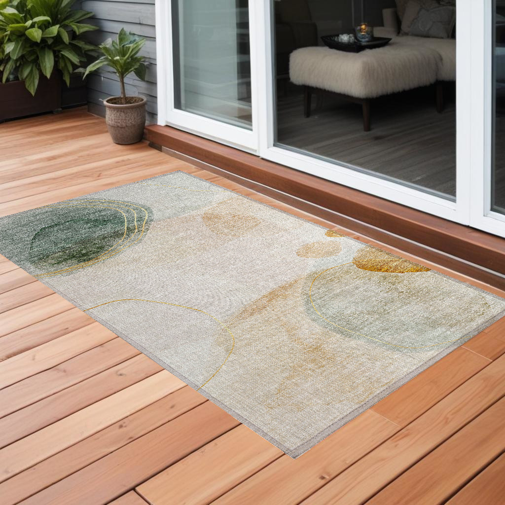 Abstract Washable Area Rug - Beige & Green - 3 x 5 ft - Stain Resistant