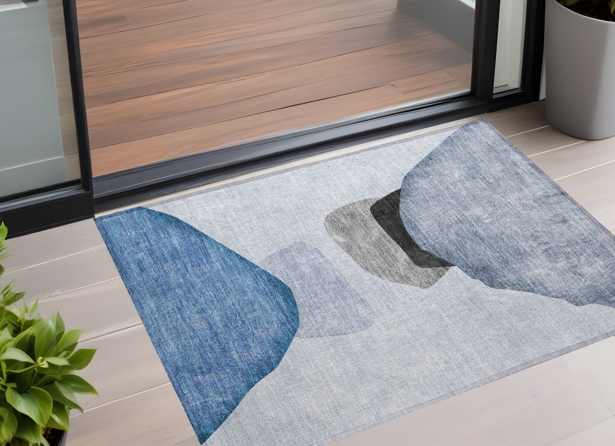 Abstract Blue Gray & Black Area Rug - 2 x 3 ft - Washable & Non-Skid