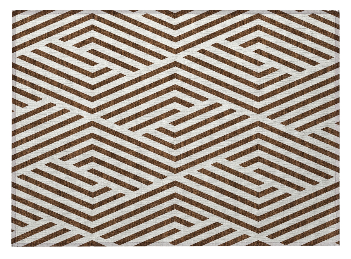 Brown & White Geometric Area Rug - 2 x 3 ft. - Washable & Stain Resistant