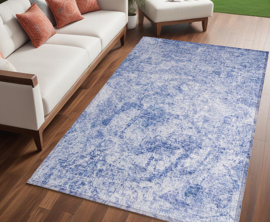 562663 5 x 8 ft. Blue Abstract Washable Non Skid Indoor Outdoor Rectangle Machine Woven Area Rug