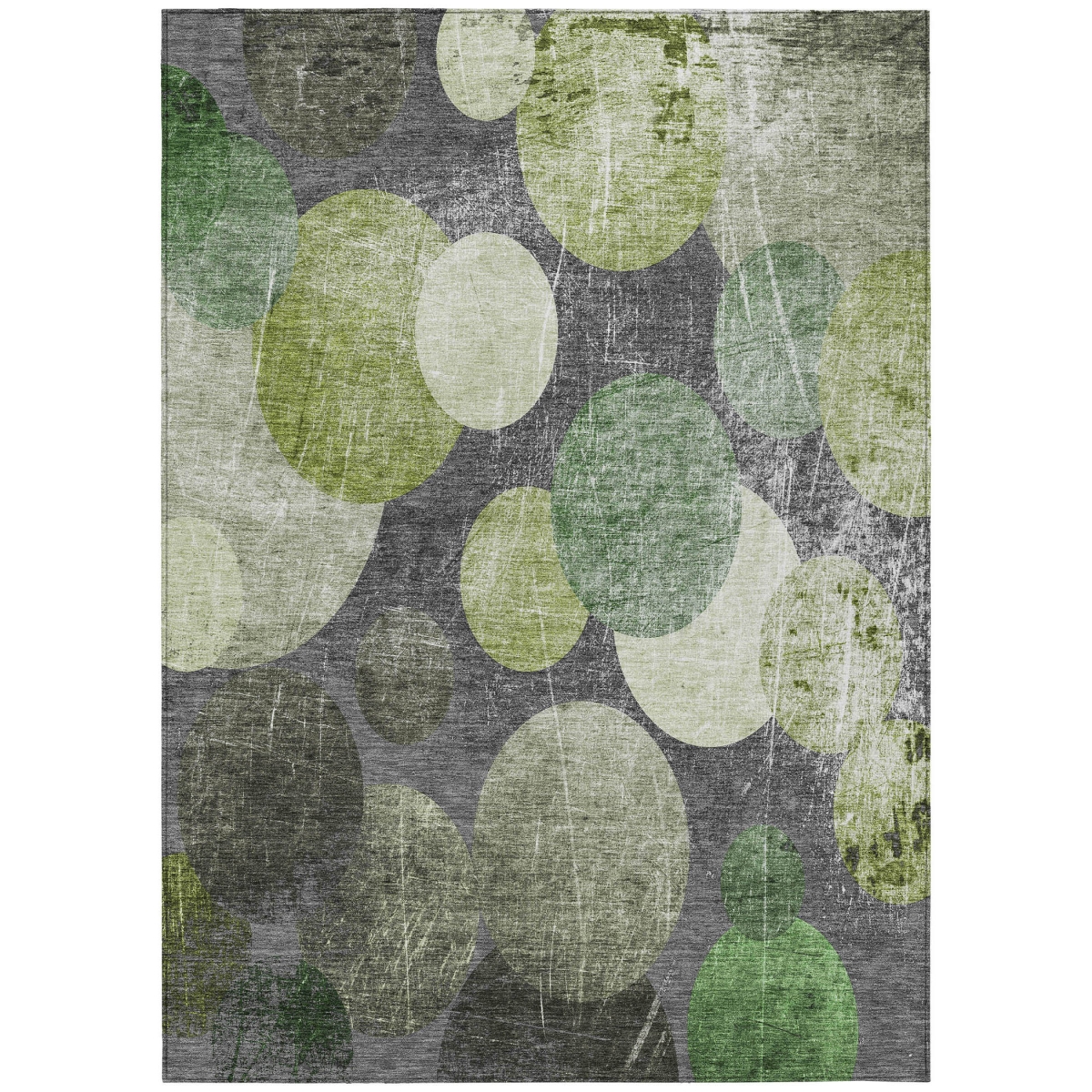 Abstract Green & Gray Washable Area Rug - 3 x 5 ft - Rectangle - Stain Resistant