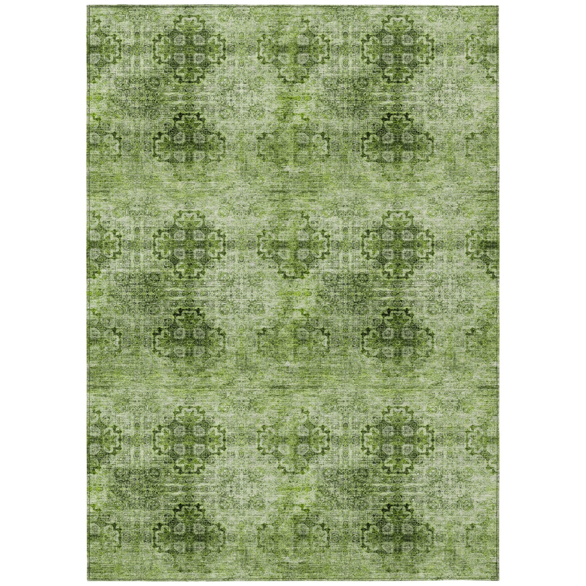 Olive Green Floral Medallion Area Rug - 3 x 5 ft. - Washable & Non-Skid