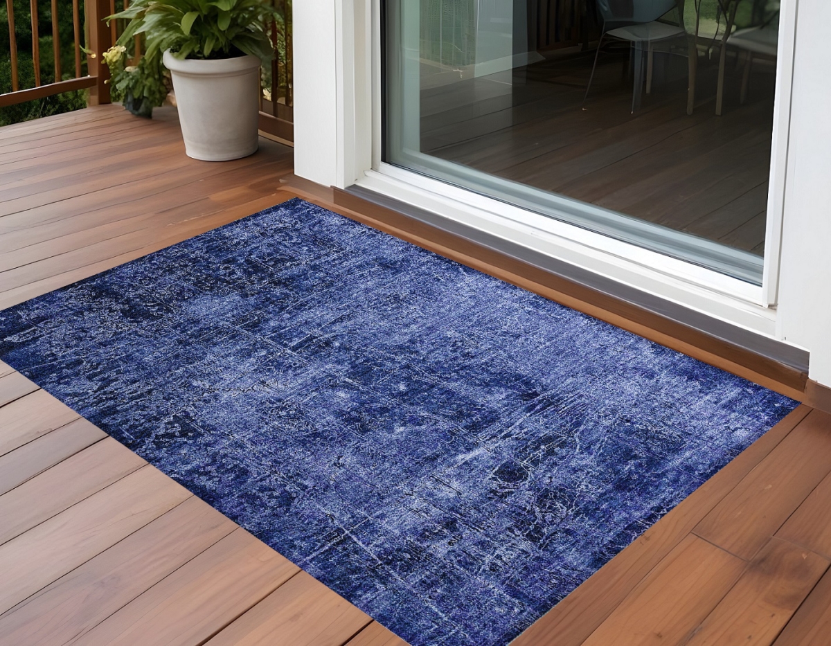 Navy Blue Abstract Washable Area Rug - 2 x 3 ft - Non-Skid - Stain Resistant