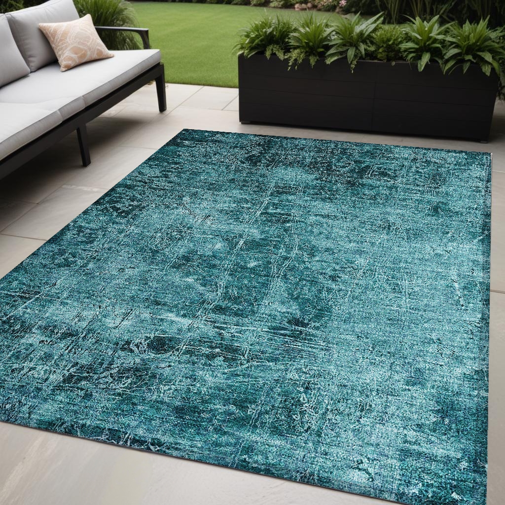 563155 5 x 8 ft. Teal Abstract Washable Non Skid Indoor Outdoor Rectangle Machine Woven Area Rug