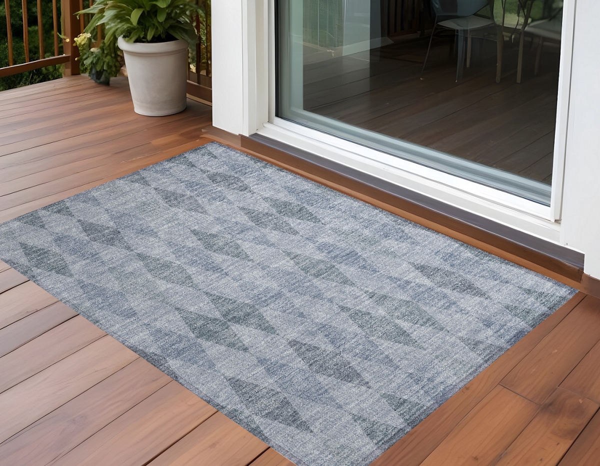 Denim Blue Geometric Area Rug - 2 x 3 ft - Washable & Stain Resistant