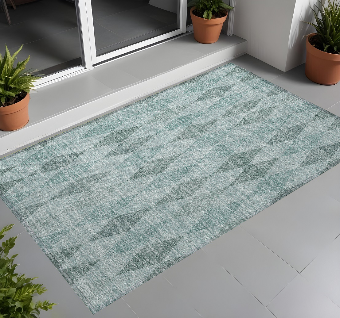 Teal Geometric Washable Area Rug - 2 x 3 ft. - Stain Resistant & Non-Skid