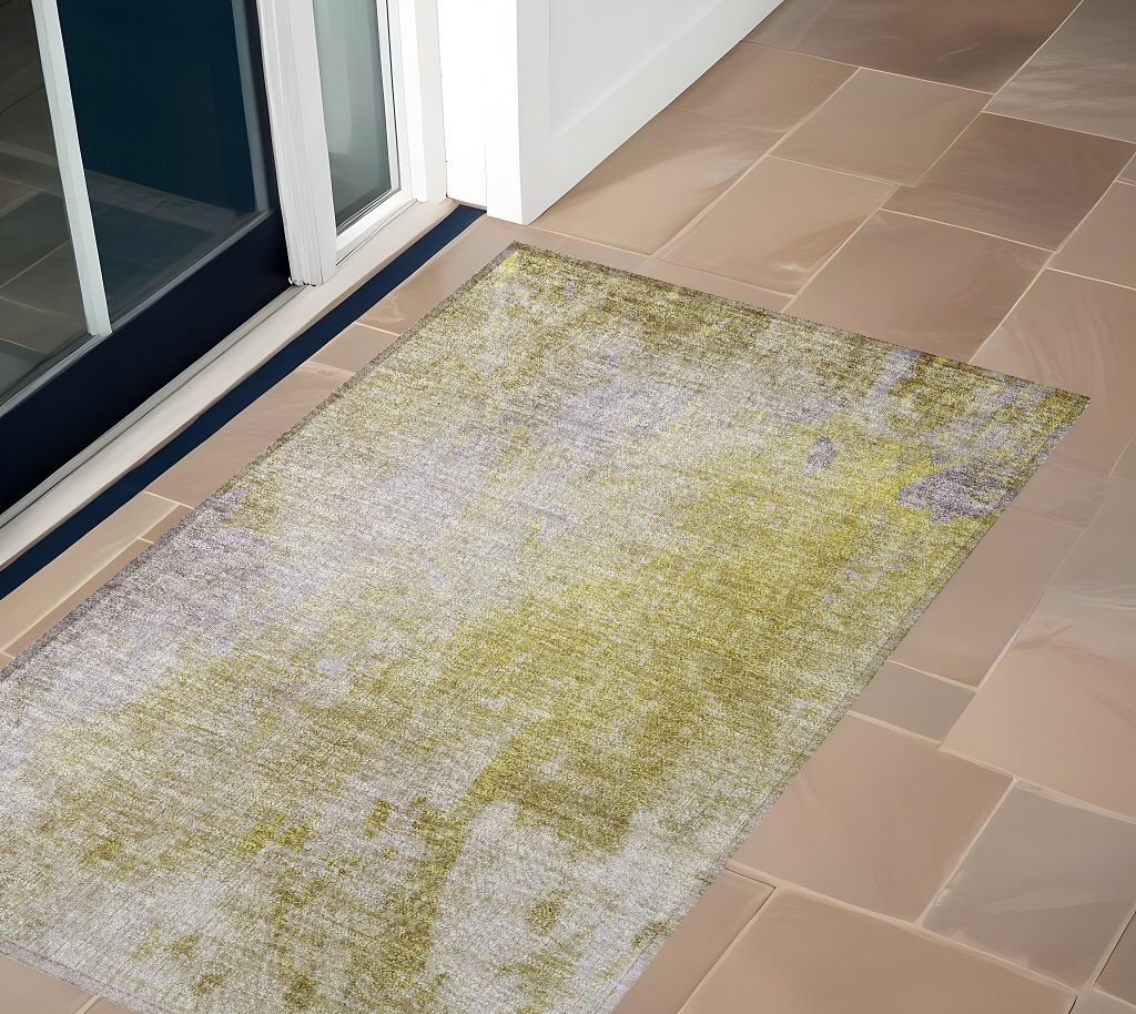 Gold Beige & Purple Abstract Area Rug - 3 x 5 ft - Washable & Non-Skid