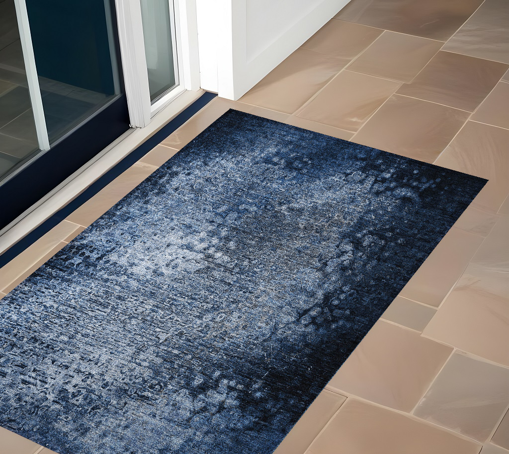 Blue Washable Non-Skid Area Rug - 2 x 3 ft. - Stain Resistant