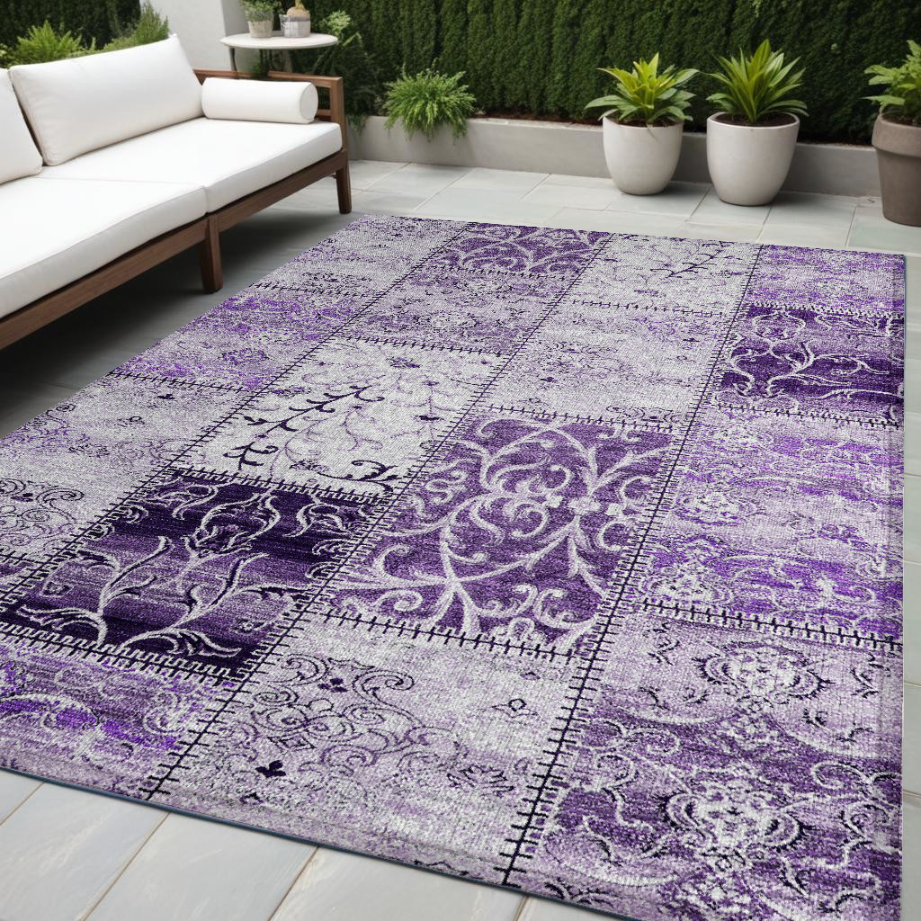 563569 5 x 8 ft. Purple Patchwork Washable Non Skid Indoor Outdoor Rectangle Machine Woven Area Rug