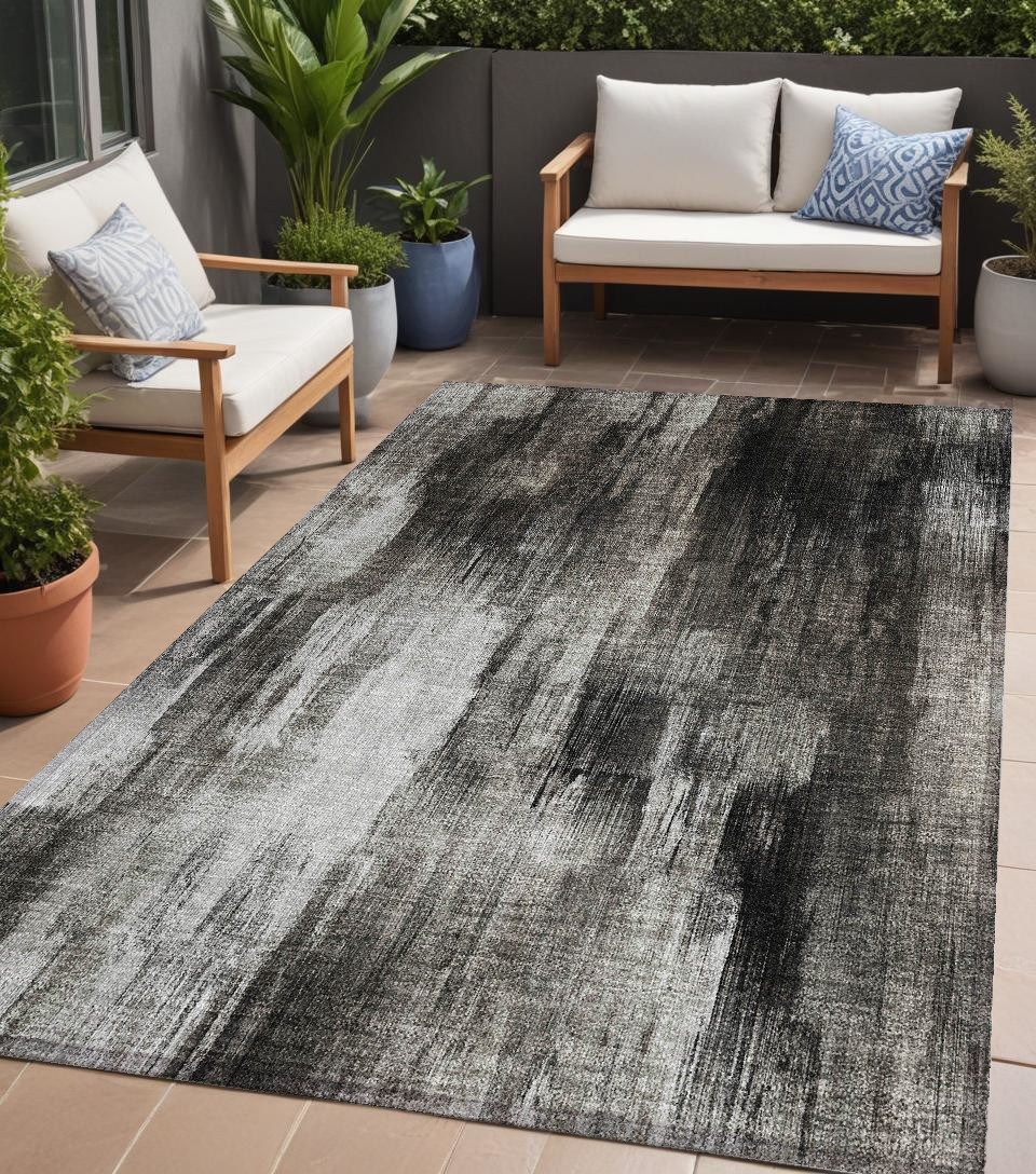 Gray & Black Abstract Washable Area Rug - 5 x 8 ft - Stain Resistant