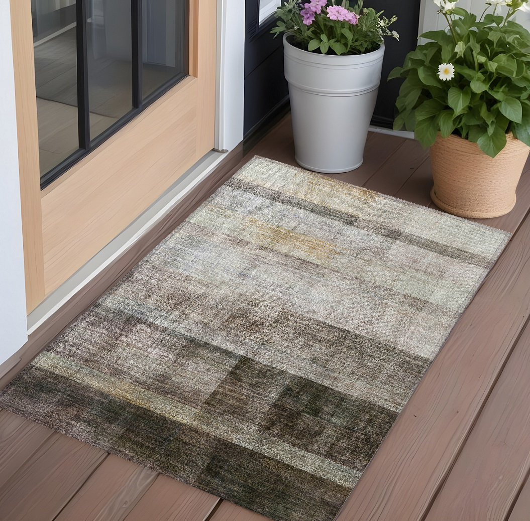 Brown Ombre Area Rug - 3 x 5 ft - Washable & Non-Skid