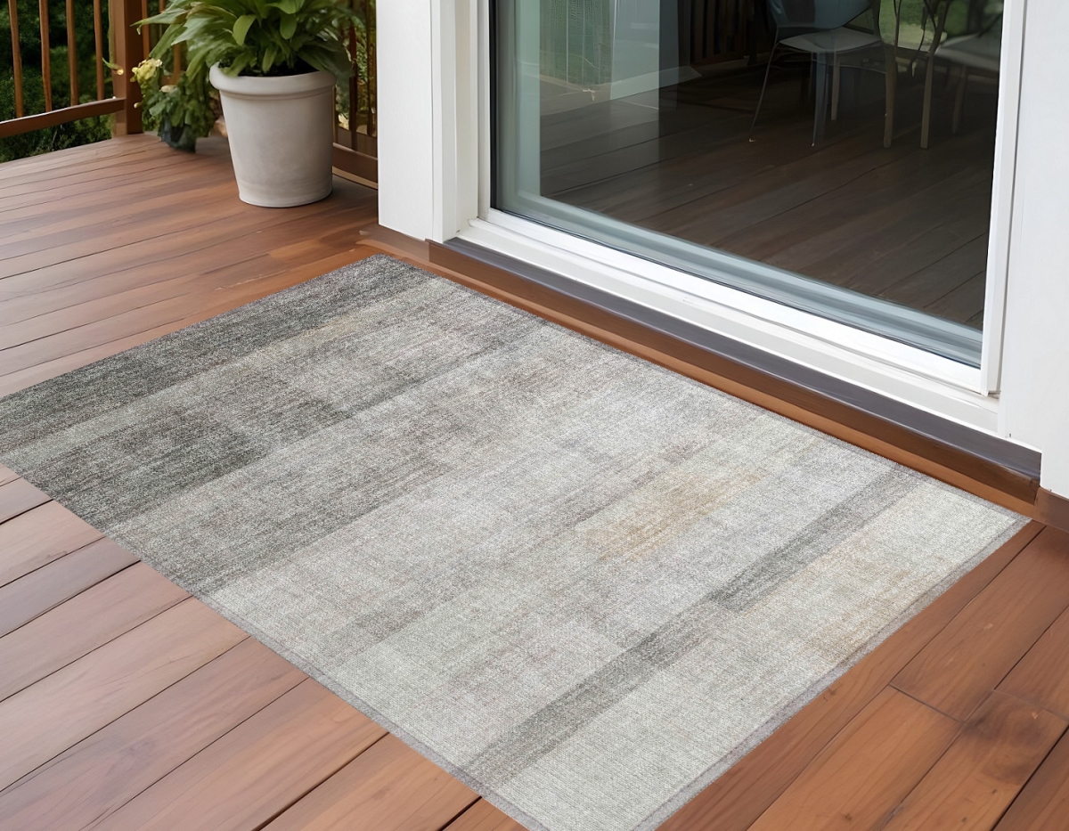 563676 3 x 5 ft. Taupe Ombre Washable Non Skid Indoor Outdoor Rectangle Machine Woven Area Rug