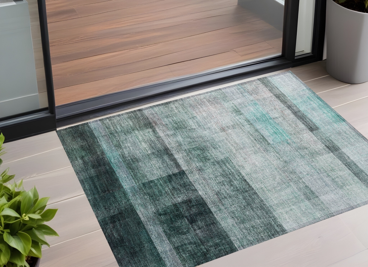 Teal Ombre Washable Non-Skid Area Rug - 3 x 5 ft - Stain Resistant