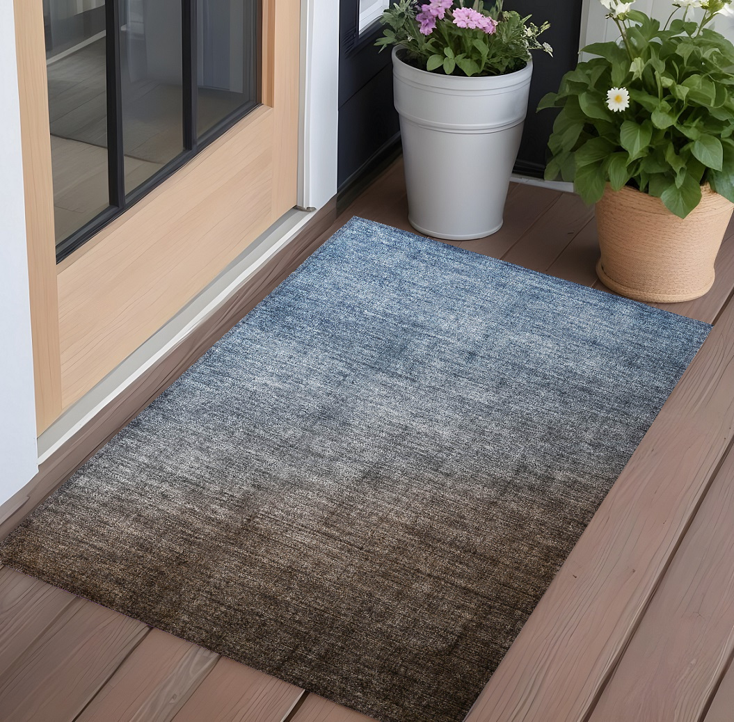 Ombre Blue & Green Area Rug - 3 x 5 ft - Machine Washable - Stain Resistant
