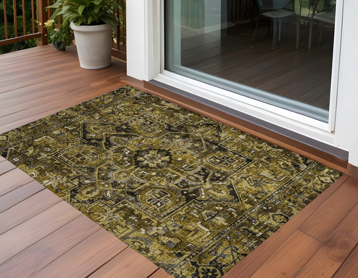563757 3 x 5 ft. Coffee & Gray Oriental Washable Non Skid Indoor Outdoor Rectangle Machine Woven Area Rug