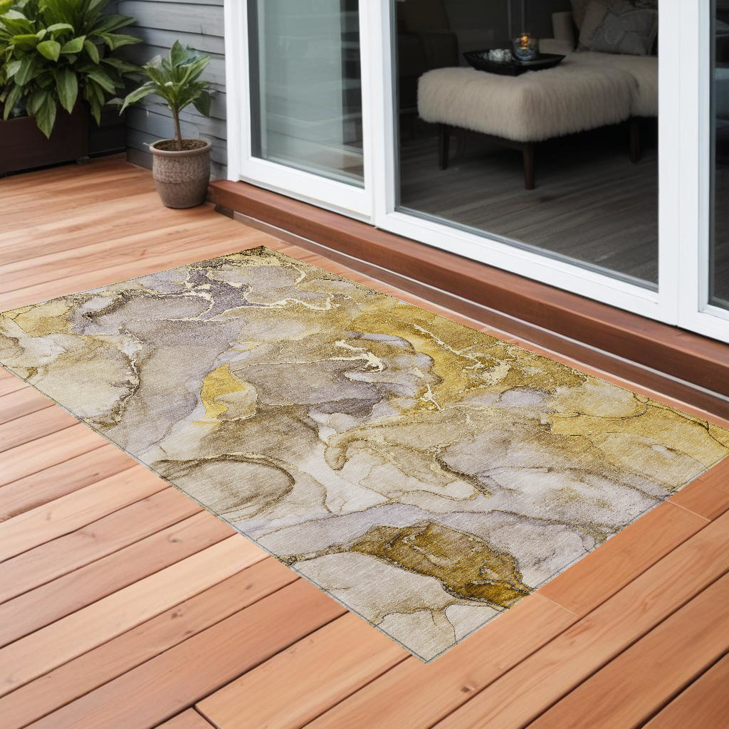 559198 3 x 5 ft. Taupe Abstract Washable Non Skid Indoor Outdoor Rectangle Machine Woven Area Rug