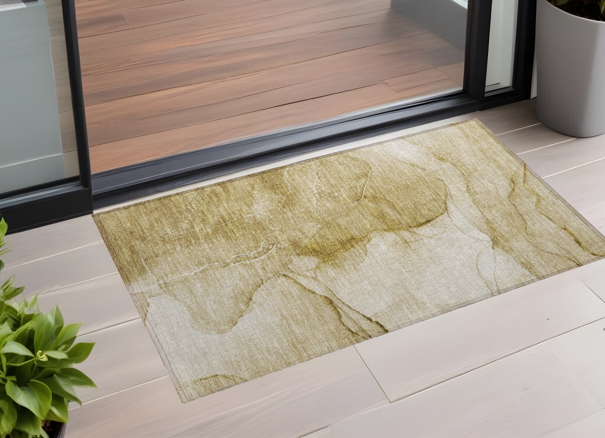 Beige Abstract Washable Area Rug - 3 x 5 ft - Non-Skid Design