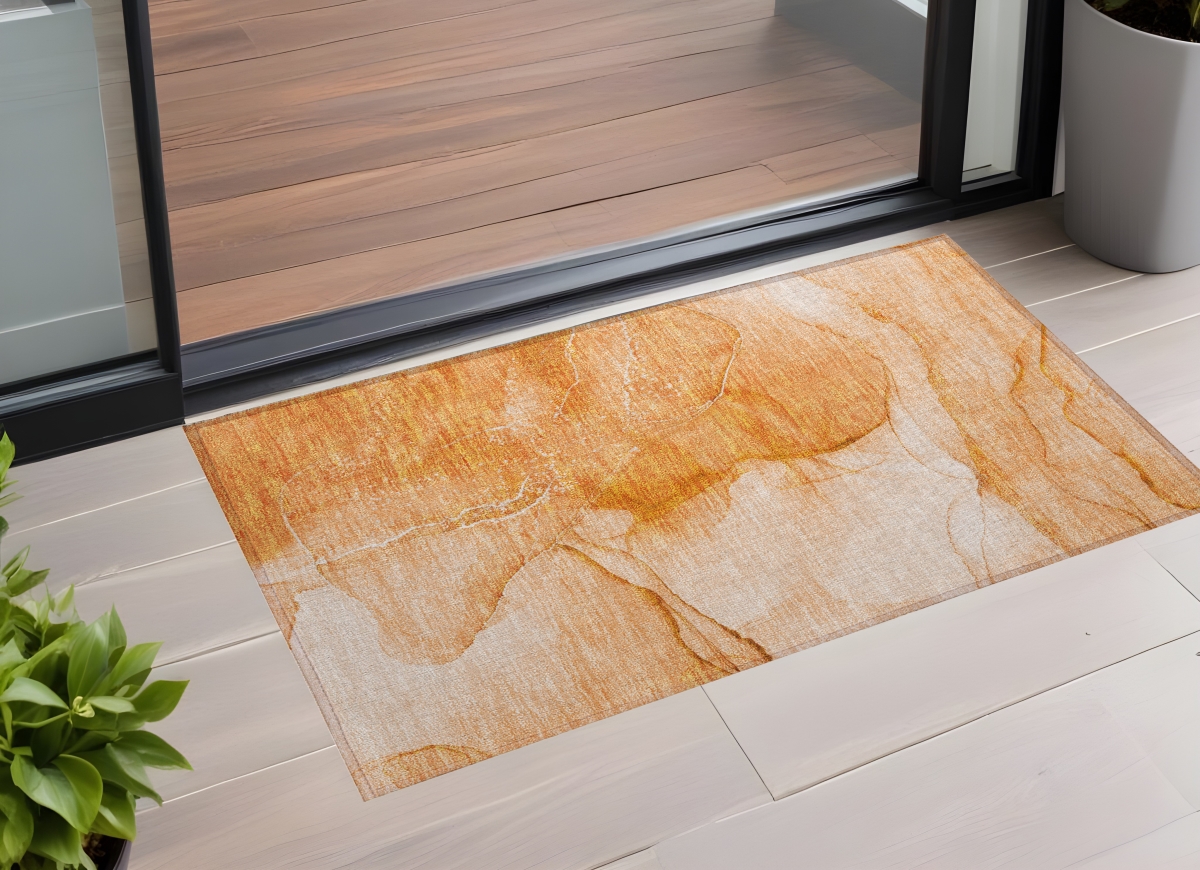559751 3 x 5 ft. Orange Abstract Washable Non Skid Indoor Outdoor Rectangle Machine Woven Area Rug