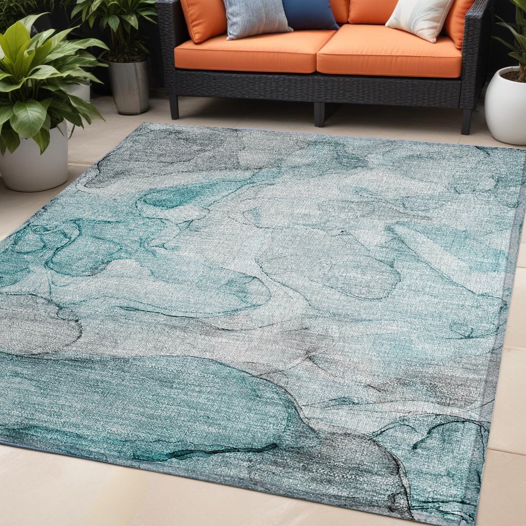 Gray & Ivory Abstract Washable Area Rug - 5 x 8 ft - Non-Skid - Stain Resistant