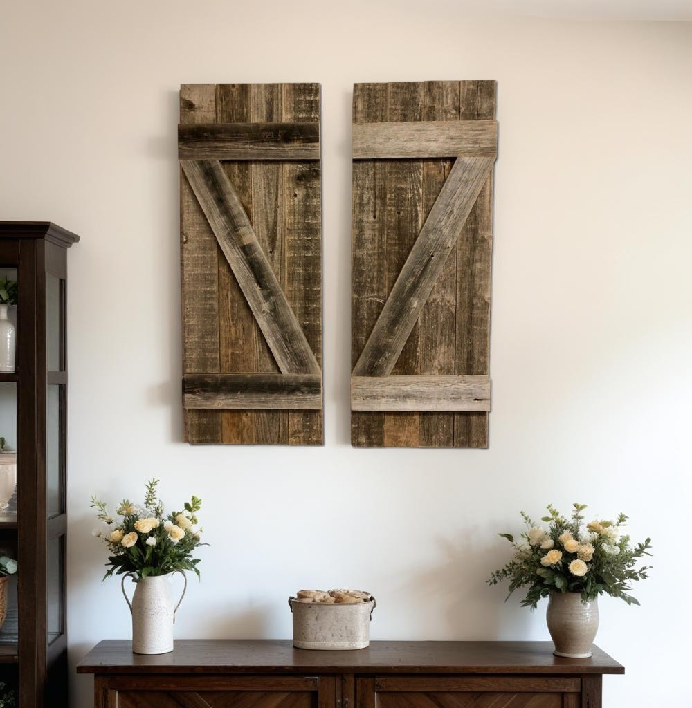 380348 36 x 14 in. Gray Solid Wood Wall Decor - Set of 2