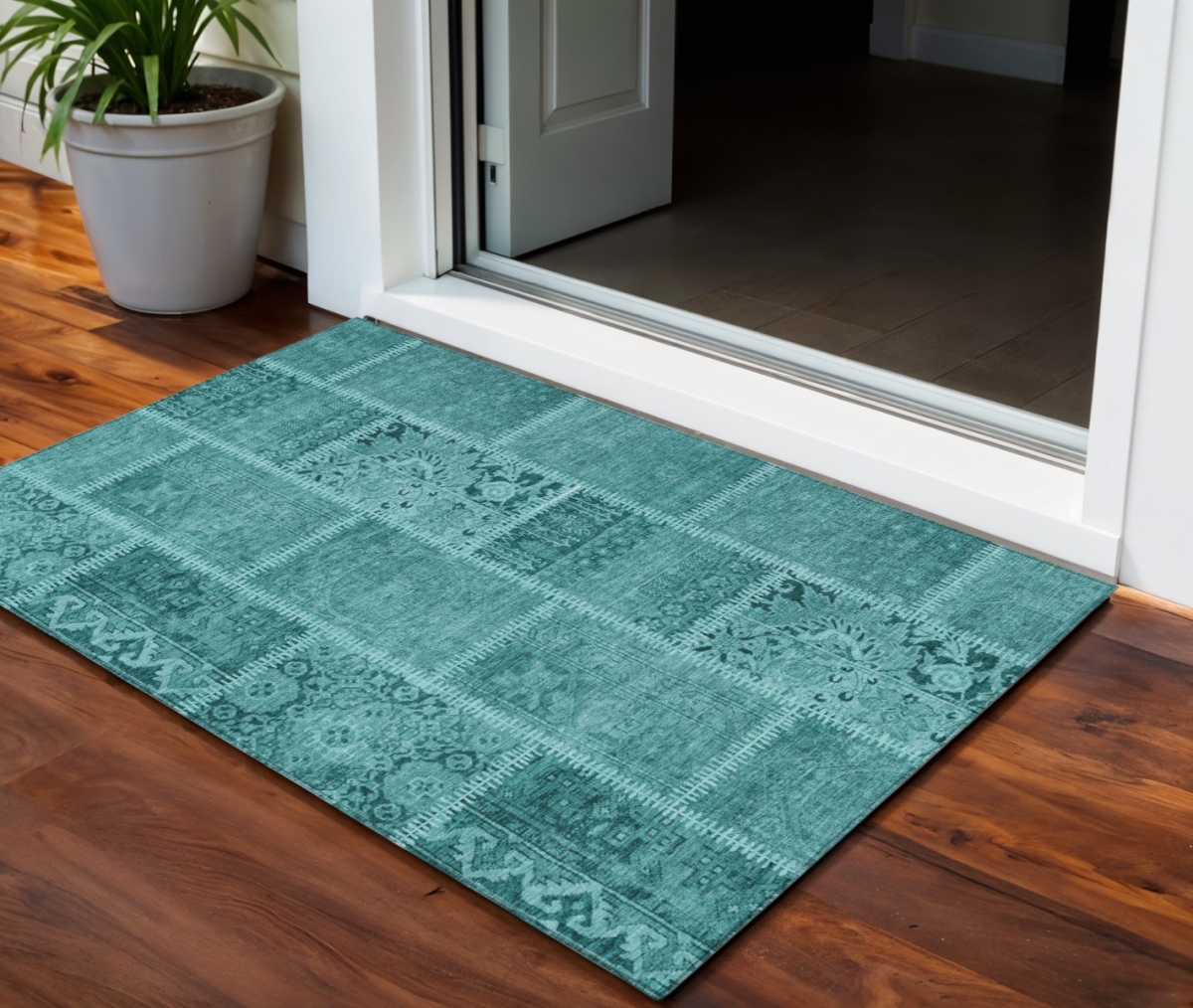 579403 3 x 5 ft. Patchwork Washable Indoor & Outdoor Rectangle Area Rug, Turquoise, Teal Blue & Aqua