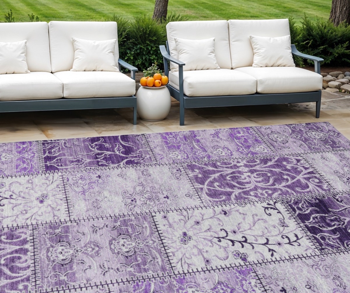563573 10 x 14 ft. Patchwork Washable Indoor & Outdoor Rectangle Area Rug, Purple