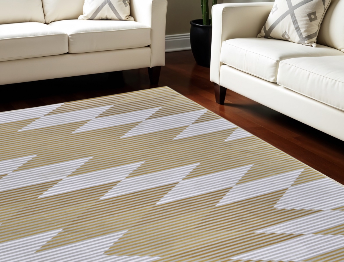 565930 10 x 13 ft. Geometric Power Loom Rectangle Area Rug, White, Gray & Gold