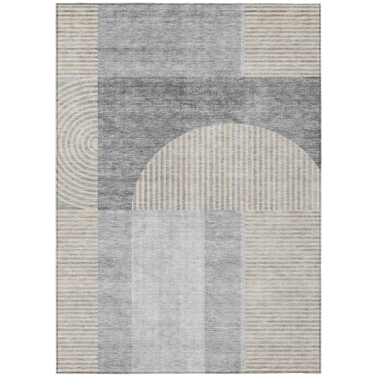 582732 9 x 12 ft. Geometric Washable Indoor & Outdoor Rectangle Area Rug, Silver, Gray & Beige