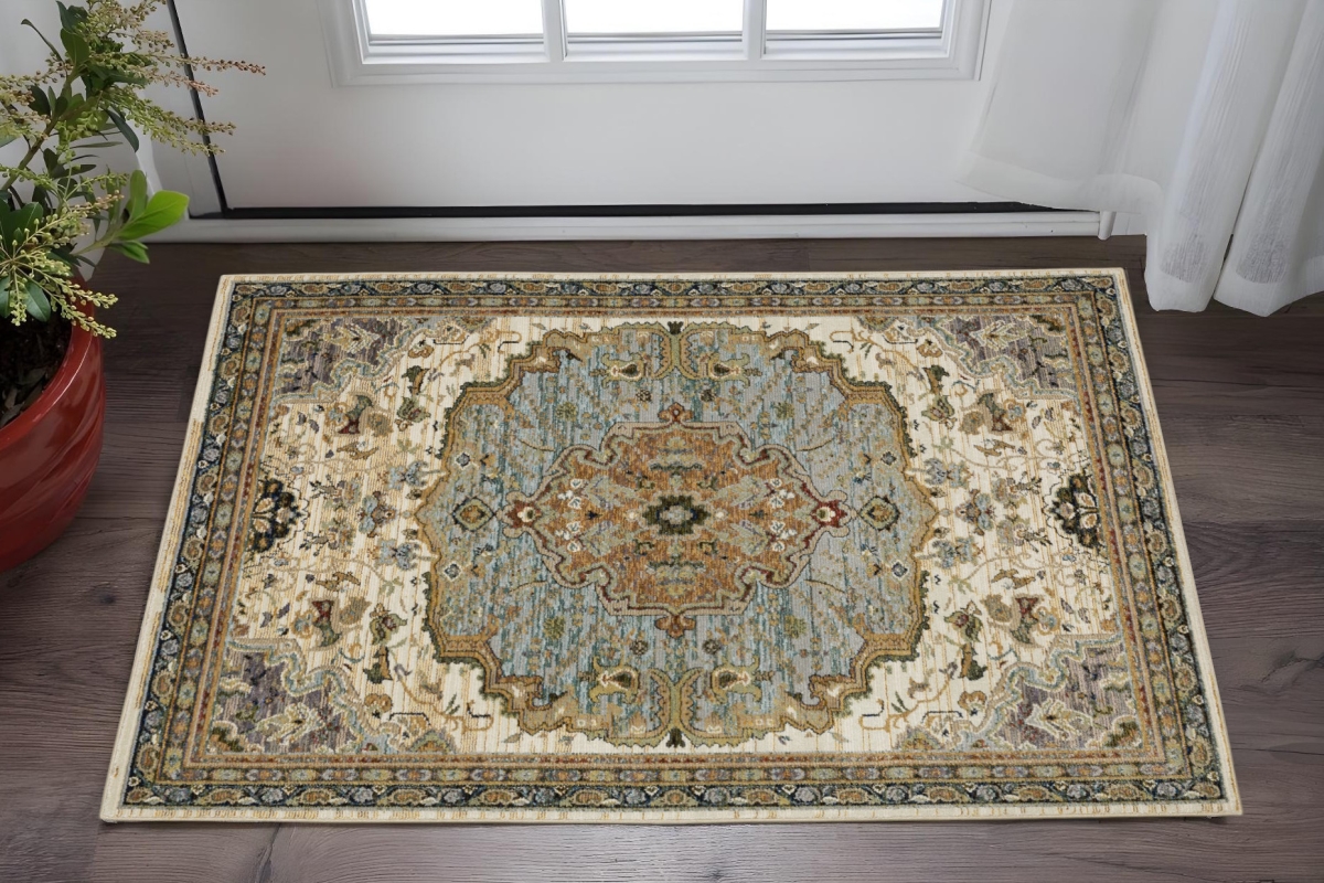 575970 3 x 5 ft. Oriental Rectangle Area Rug - Ivory & Blue
