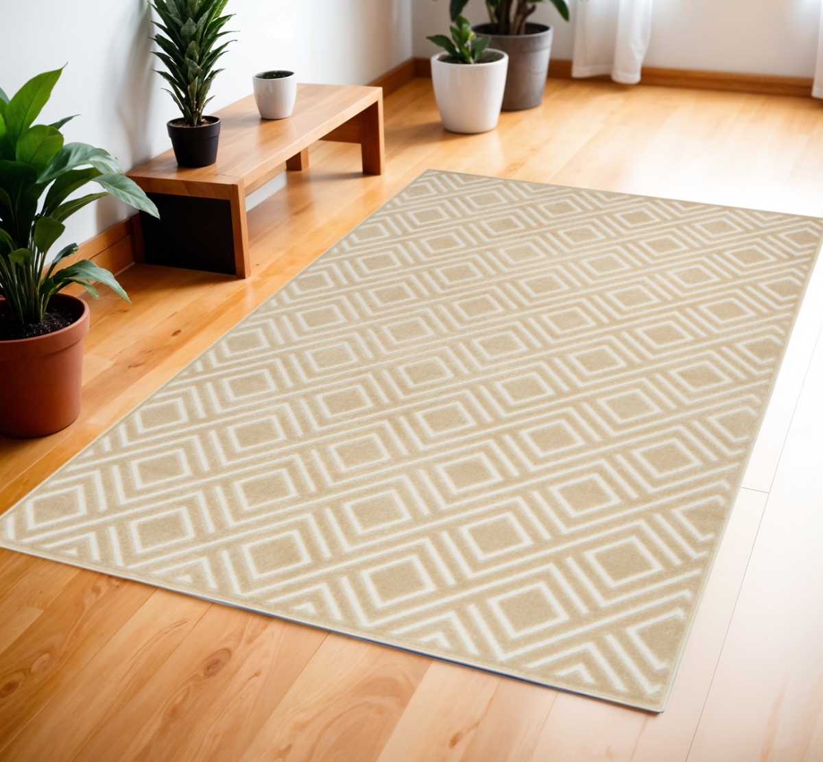 572468 4 x 6 ft. Geometric Rectangle Area Rug, Tan