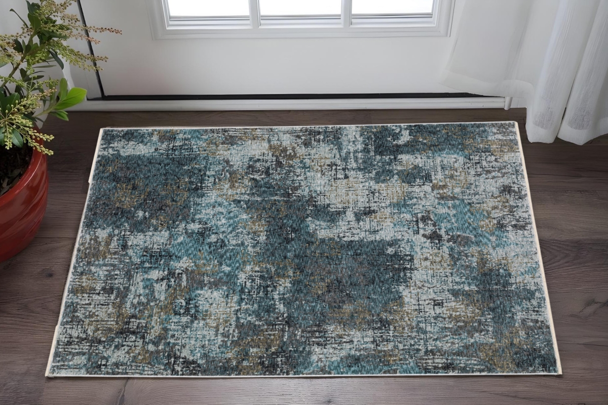 575419 3 x 5 ft. Abstract Rectangle Area Rug with Fringe, Blue & Gray
