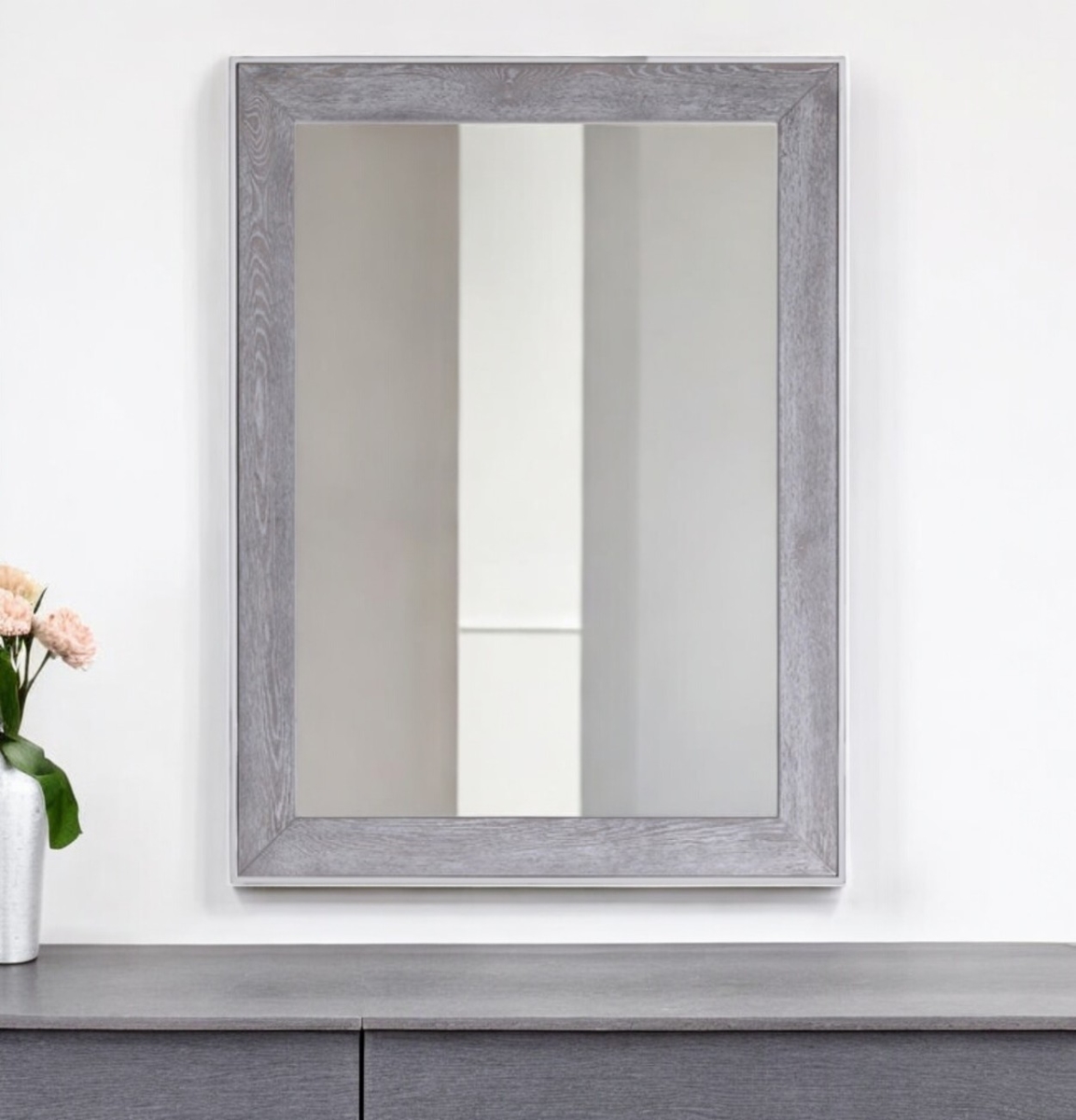 510896 40 in. Gray & Silver Wood & Metal Framed Accent Mirror
