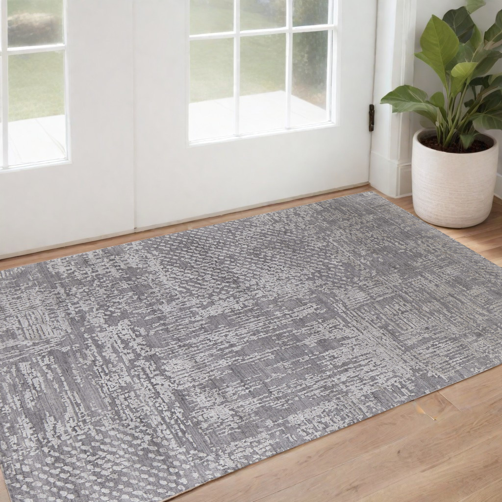 566905 3 x 5 ft. Abstract Hand Woven Worn Faded Rectangle Area Rug, Gray & Silver