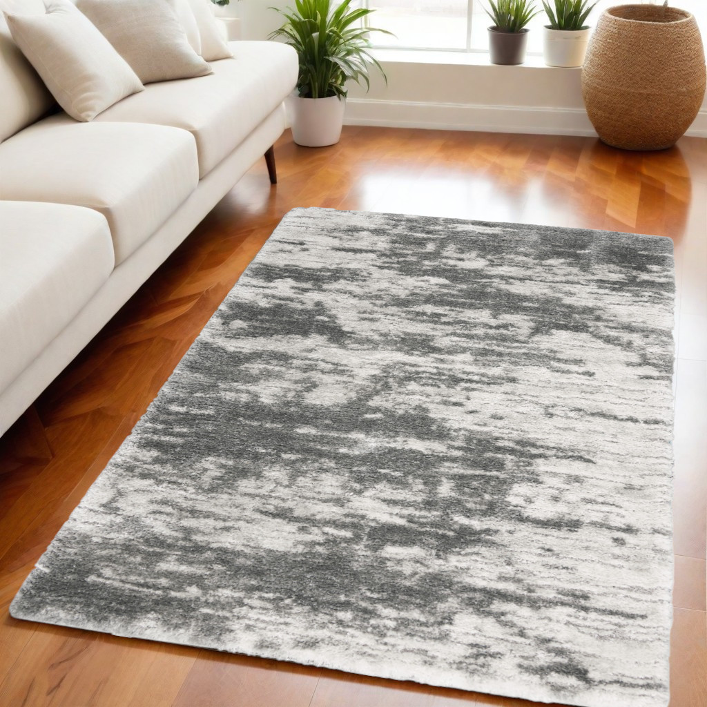 551106 5 x 7 ft. Abstract Shag Rectangle Area Rug, Charcoal & Ivory