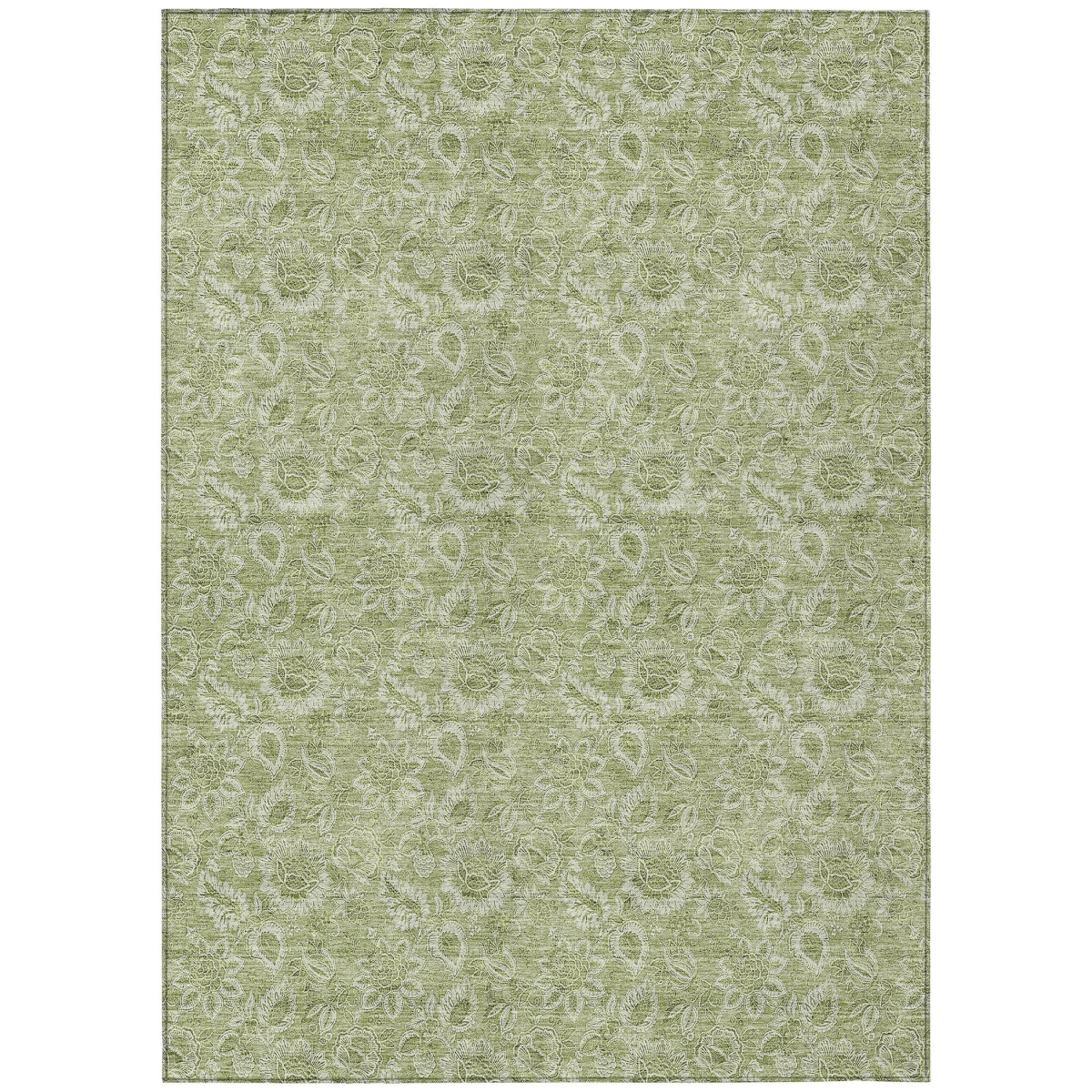 580567 10 x 14 ft. Floral Washable Indoor & Outdoor Rectangle Area Rug, Green