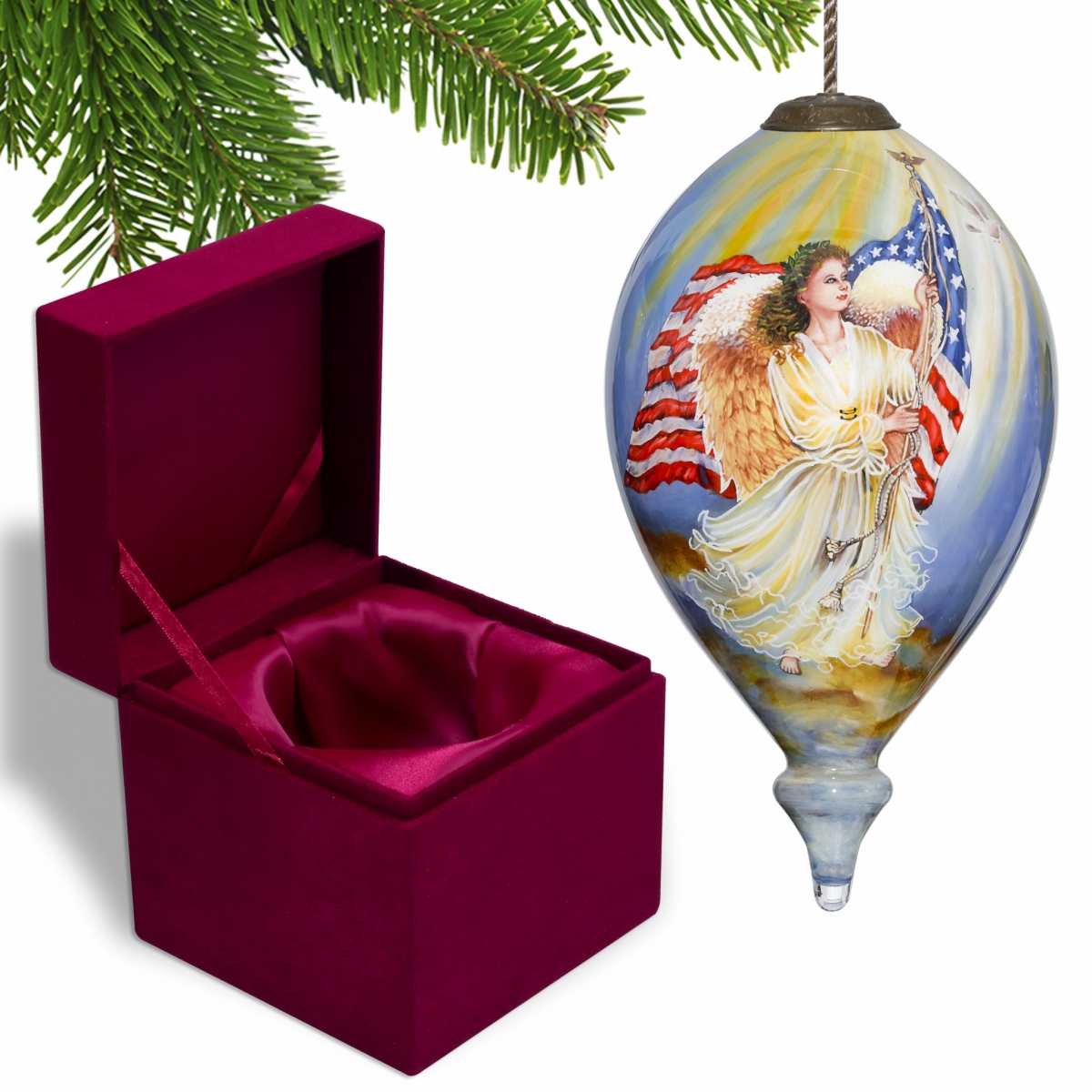 Picture of HomeRoots 477515 American Flag Angel Hand Painted Mouth Blown Glass Ornament