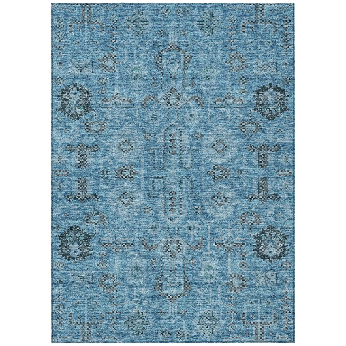 582067 10 x 14 ft. Oriental Washable Indoor & Outdoor Rectangle Area Rug, Sky Blue & Gray