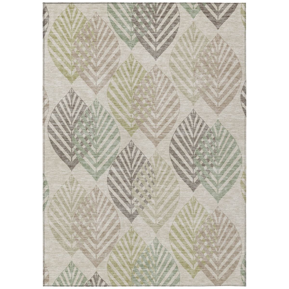 584403 10 x 14 ft. Floral Washable Indoor & Outdoor Rectangle Area Rug, Beige, Taupe & Artichoke Green