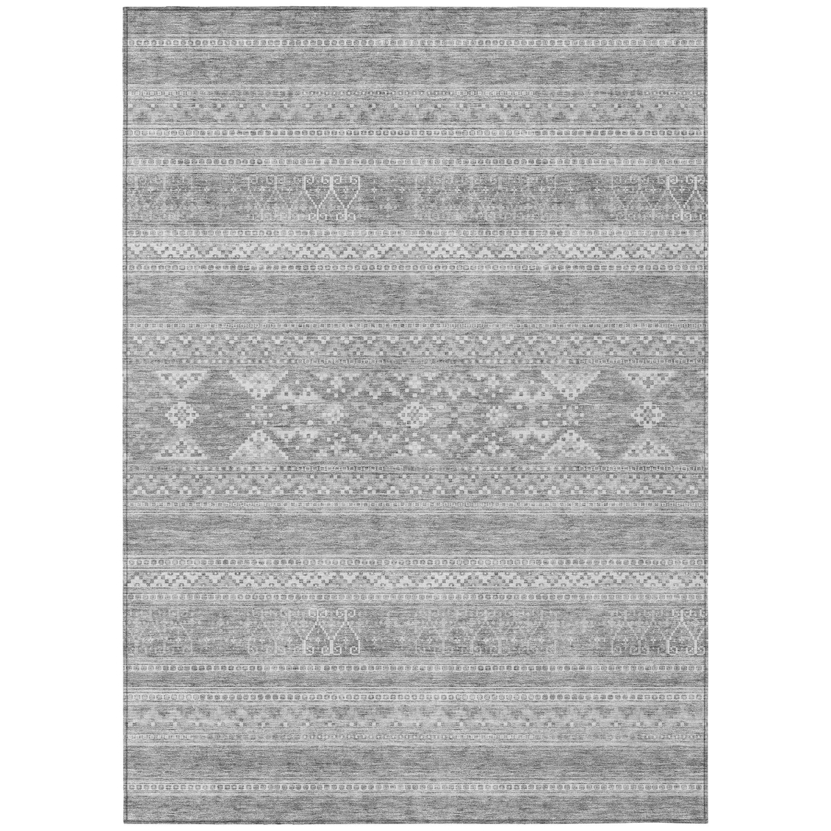 582859 10 x 14 ft. Southwestern Washable Indoor & Outdoor Rectangle Area Rug, Silver, Gray & Ivory