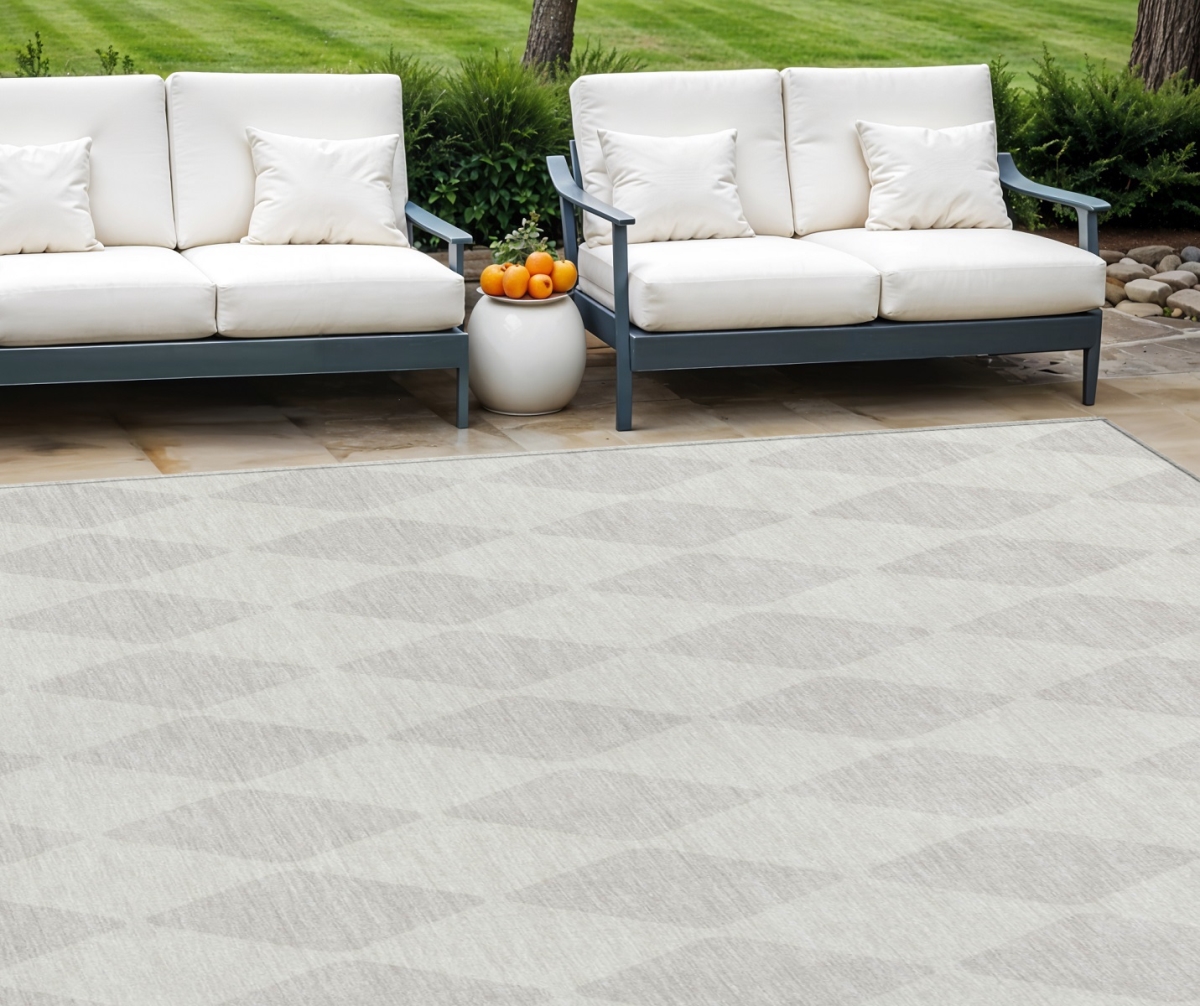 577059 9 x 12 ft. Geometric Washable Indoor & Outdoor Rectangle Area Rug, Ivory & Beige