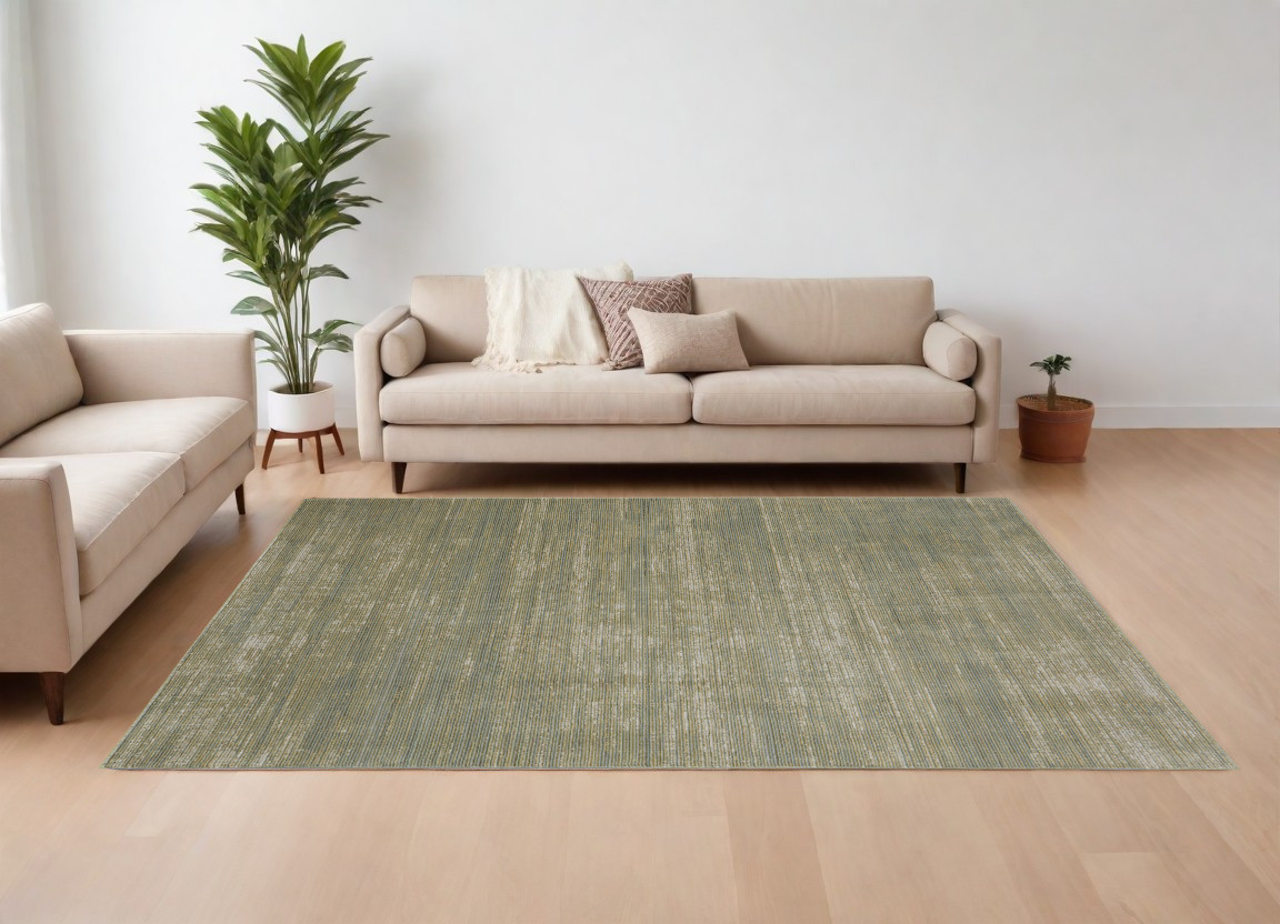 566818 9 x 13 ft. Power Loom Rectangle Area Rug, Tan & Green