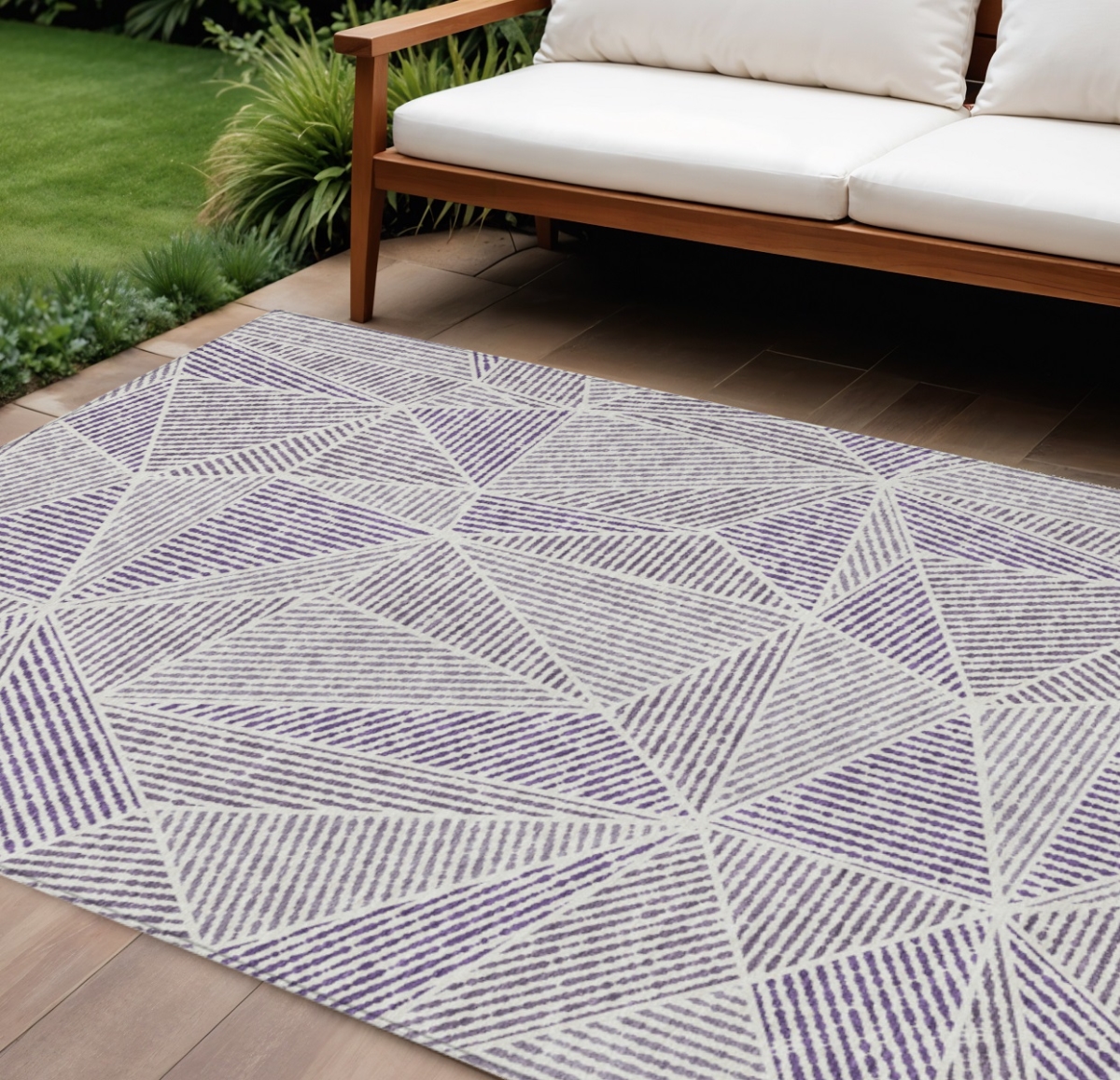 578555 10 x 14 ft. Geometric Washable Indoor & Outdoor Rectangle Area Rug, Purple, Lilac & Silver