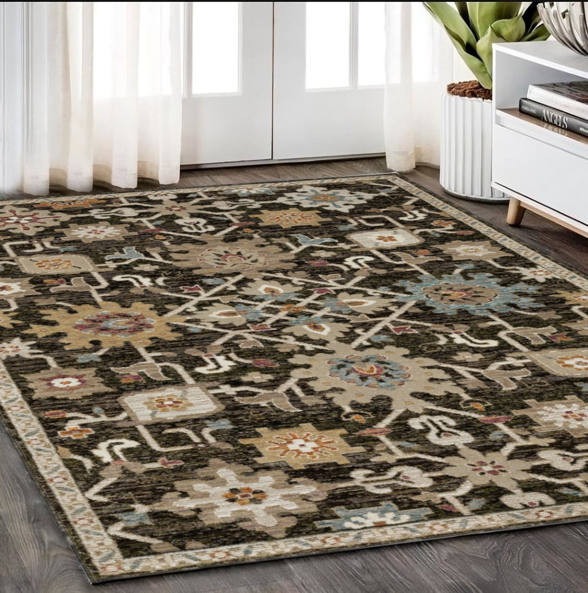 576174 5 x 7 ft. Oriental Rectangle Area Rug, Brown, Black & Tan