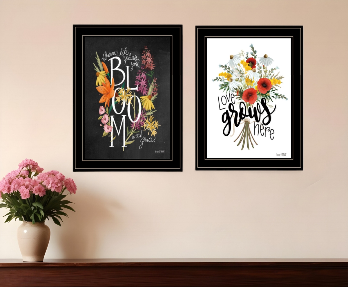 407965 Horizontal Love & Bloom Black Framed Print Wall Art - Set of 2