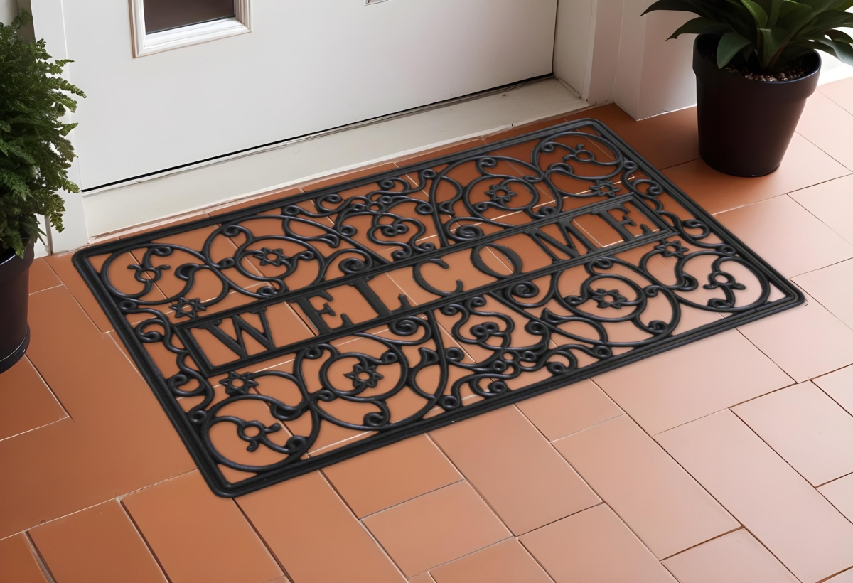555265 18 x 30 in. Black Rubber Scrollwork Welcome Outdoor Door Mat