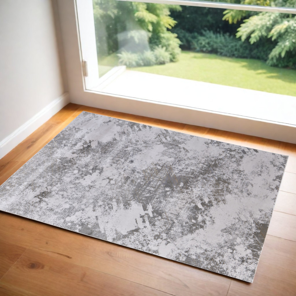 565876 2 x 3 ft. Abstract Power Loom Worn Faded Rectangle Area Rug, Gray & Silver